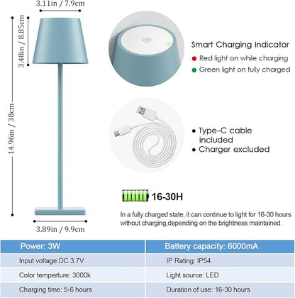 2 Packs Rechargeable LED Table Lamp,Outdoor Cordless Table Lamp Waterproof Portable, Stepless Dimmable Modern Lamp for Restaurant/Bedroom/Outdoor (Blue)