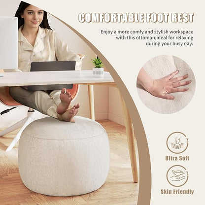 Round Stuffed Pouf Ottoman for Foot Rest, A Round Modern Foam Filled Poufs, Floor Chair for Living Room, Nursery, Dorm,Outdoor, A Soft Modern Foot Stool Perfect to Rest Your Feet (White, 20Inch)