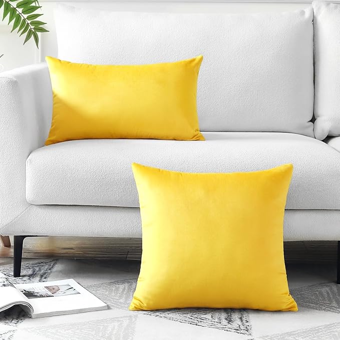 Artscope Luxury Velvet Pillow Covers Decorative Square Pillowcases Soft Solid Cushion Cases for Couch Sofa Bedroom Car Decor 22x22 Inch Golden Yellow