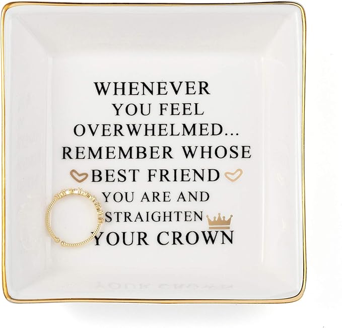 JoycuFF Christmas Birthday Gifts for Best Friends Ceramic Ring Dish Decorative Jewelry Tray -Womens Birthday Gifts