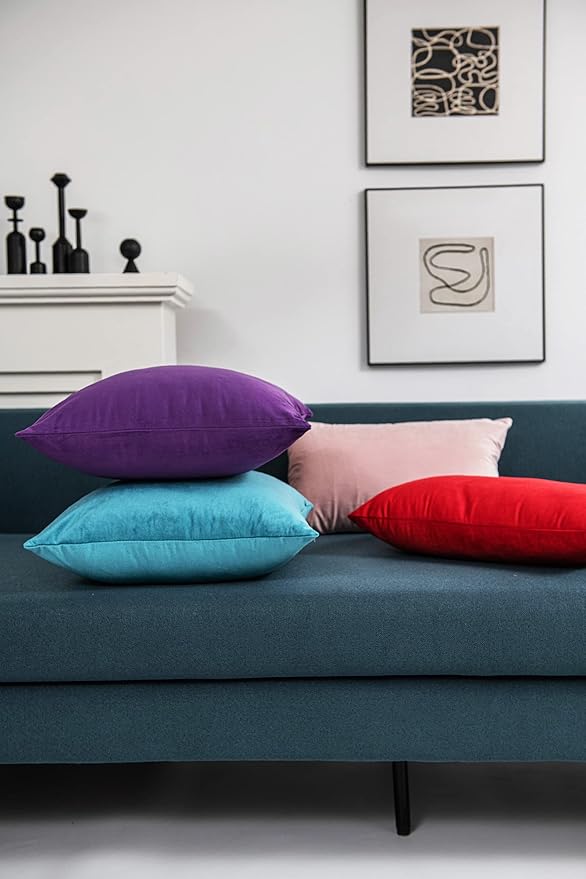 Throw Pillow Cases 18x18 Turquoise: 2 Pack Cozy Soft Velvet Square Decorative Pillow Covers for Farmhouse Home Decor