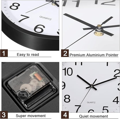 Inbagi 8 Pcs Wall Clock Bulk Large Silent Battery Operated Classroom Clocks Quartz Analog Non Ticking Wall Clocks Round for Office School Kitchen Classroom Home Bedroom Decorative(Black,12 Inch)
