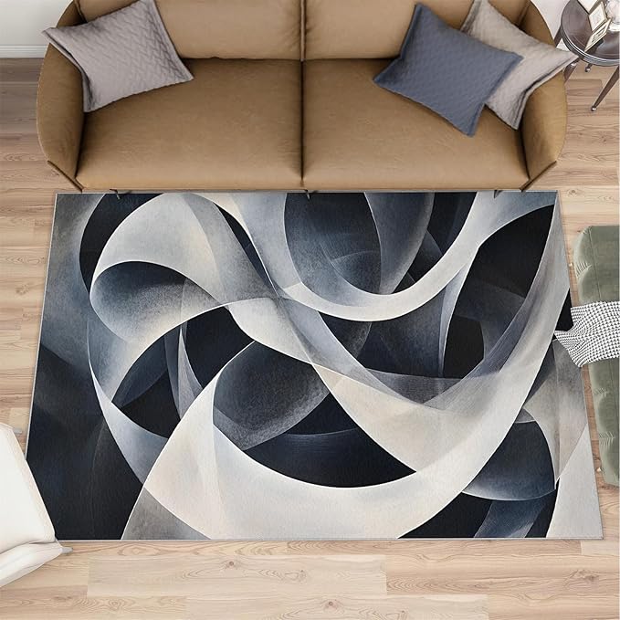 Abstract Lines Area Rug 3x4 Washable Rug Geometric Stripes Rugs for Living Room Minimalism Non Slip Carpet Floral Print Mat Bedroom Bathroom