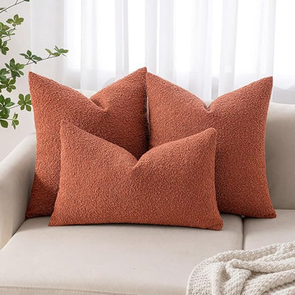 MIULEE 24x24 Inch Textured Boucle Throw Pillow Cover Burnt Orange Accent Solid Eruo Sham Pillow Case Decorative Soft Pack of 1 Couch Cushion Chair Sofa Bedroom Livingroom Home Decor