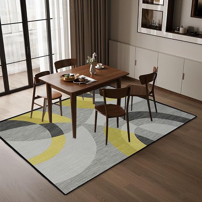 Area Rug Washable 5'x7' Ft Non Slip Rubber Backing Foldable Geometry Durable Rug for Living Room, Bedroom, Home Office