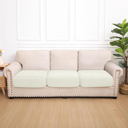 hyha Waterproof Couch Cushion Covers, Stretch Sofa Couch Seat Slipcover for Dog Washable, Non-Slip Waterproof Outdoor Cushion Covers for Patio Furniture Replacement (3 Pieces, Beige)