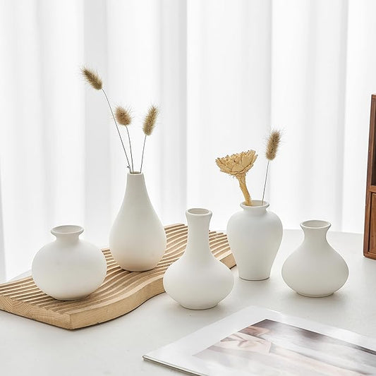 AWNR Bud Vases Home Decor: 5pcs Small Vases for Flowers White Ceramic Vase Centerpiece Table Decorations Minimalist Vases Bulk for Dining Room Kitchen