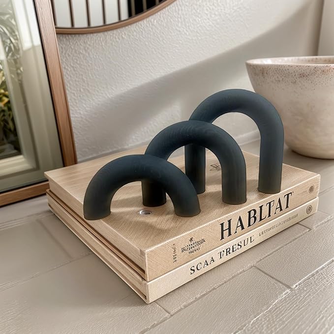 3Pcs Wood Arch Decor Accents - Home Book Table Decorative Rustic Arch Decor Modern Boho Minimalist Coffee Table Bookshelf Living Room Entryway Aesthetic Decorations Objects (Blue)