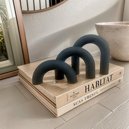 3Pcs Wood Arch Decor Accents - Home Book Table Decorative Rustic Arch Decor Modern Boho Minimalist Coffee Table Bookshelf Living Room Entryway Aesthetic Decorations Objects (Blue)