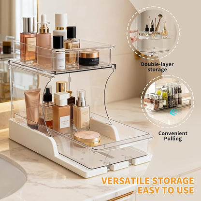 Pull Out 2 Tier Organizer for Kitchen Bathroom and Cabinet Storage Rotating Pantry Rack Under Sink Organizer Clear and Durable Design 1 Pack