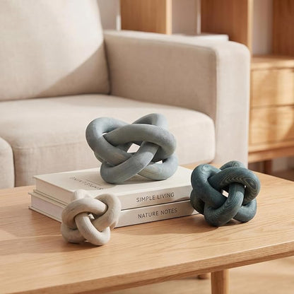 3 Pack Wooden Knot Decorations 3 Color Set Coordinated Boho Nautical Home Decor for Shelf, Wall, Tabletop, Sizes 3.94", 4.72", 5.91"(Gradient Blue)