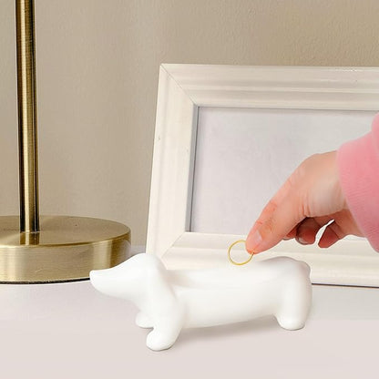 YOBRO Dachshund Ceramic Trinket Tray for Jewelry & Keys - Mini Decorative Dish, Dog Lover Gift, Engagement Ring Organizer (White)