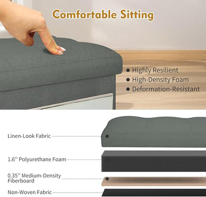 Small Ottoman with Storage, Foldable Ottoman Foot Rest Stool with Thicker Foam Padded Seat. Linen Storage Bench for Bedroom Living Room, Holds Up to 300 lbs, 17x13x13IN(Black Green)