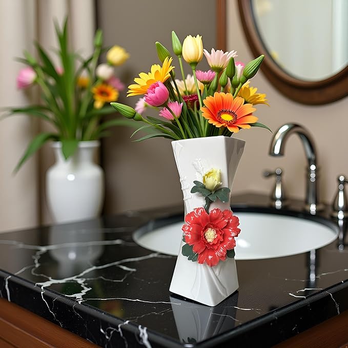 MTME Porcelain vase with Flowers, Memorabilia, Wedding Gifts, Aesthetic Sculpture Home décor (Red)