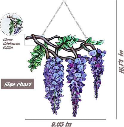 Flower Sun Catchers Indoor Window, Wisteria Suncatcher Stained Glass Window Hanging, Flower Suncatchers for Nana/Mom/Women (UV Printed)