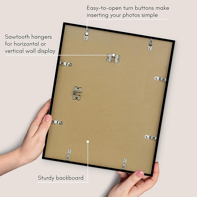 Americanflat 13x16 Picture Frame with Polished Plexiglass - Use as 10x13 Frame with Mat or Display 13x16 Photo Without Mat - Streamline Collection - Thin Border Picture Frames for Wall - Black
