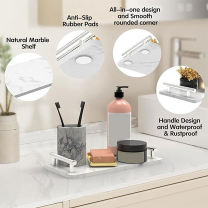 Guest Towel Holder Tray for Bathroom,Marble Slab with Handles - Napkin Holder for Kitchen - Bathroom Tray(Silver,Small)