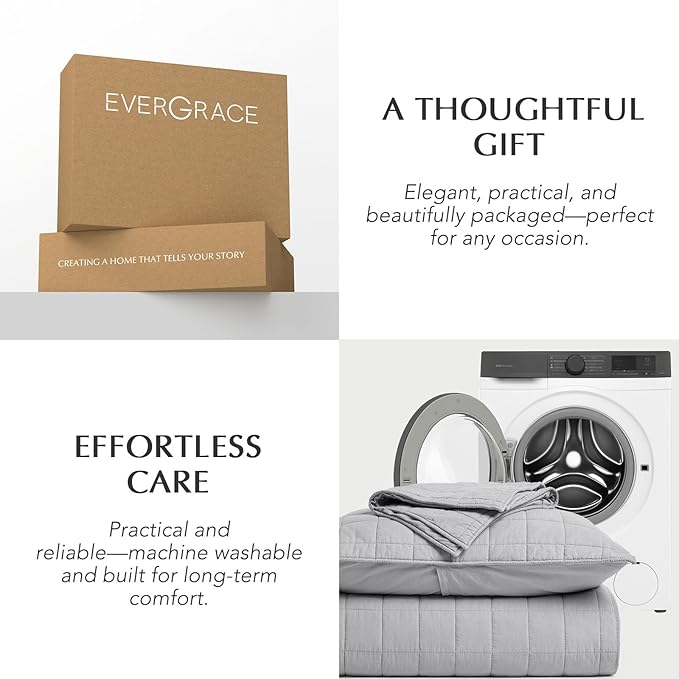 EVERGRACEHOME 100% Cotton Box Stitch Quilt Bedding Set Queen Size 3 Pieces, Garment-Washed Lightweight Soft Cozy Coverlet, Quilted Bedspread Sets with 2 Shams for All Season, Fog Gray