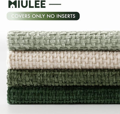 MIULEE Pack of 4 Couch Throw Pillow Covers 16x16 Inch Neutral Green Soft Decorative Chenille Pillow Covers Farmhouse Accent Cushion Covers for Boho Spring Home Decor Sofa Bedroom Living Room