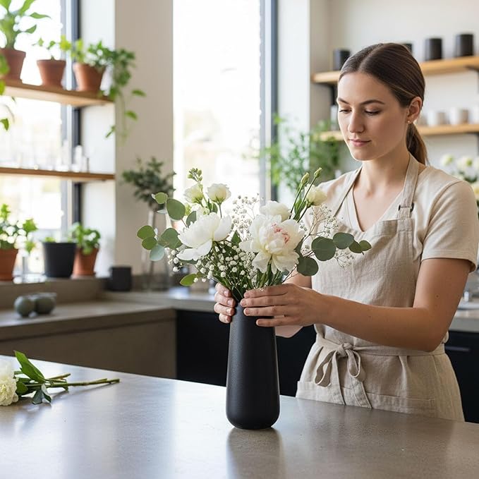 11 Inch Black Flower Vase, Large Ceramic Vase House Warming Gifts New Home for Living Room Floor, Modern Farmhouse, Plants, Bathroom, Tables, Entryway, Shelf, Kitchen, Office, Coffee Decor (Black)