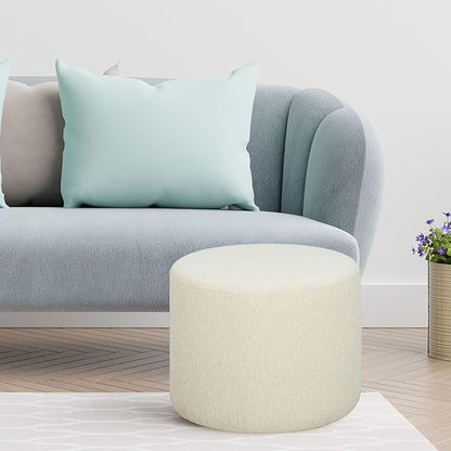 Lifestyle Solutions 19” Wentworth Ottoman Round Elegant Boucle Fabric, Stationary Ottomans, Backless Chair, Footrest for Living Room, Footstool Office, Bedroom, Padded Seat, Snow White Ivory
