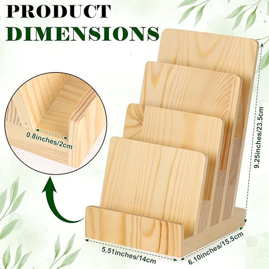 4 Tier Pine Wood Brochure Display Stand 6 x 9 inch Brochure Holder Pamphlet Display Stand for 5.5 x 8.5 inch 5 x 7 inch Booklets Menus Postcard Holder Multi Purpose Organizer