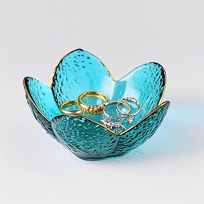 Small Jewelry Tray Dish for Women, Green Glass Jewelry Dish Trinket Tray, Flower Ring Dish Engagement Gift, Crystal Ring Holder Dish, Bathroom Jewlery Plate Dish, Jewelry Bowl for Earrings