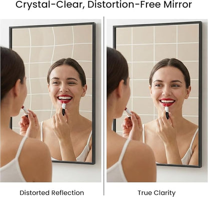 24''x36'' Matte Black Bathroom Mirror | Deep-Set Recessed Metal Frame | Heavy-Duty Thickened Rectangular Vanity Mirror for Single Sink | Modern Industrial & Farmhouse Wall Decor