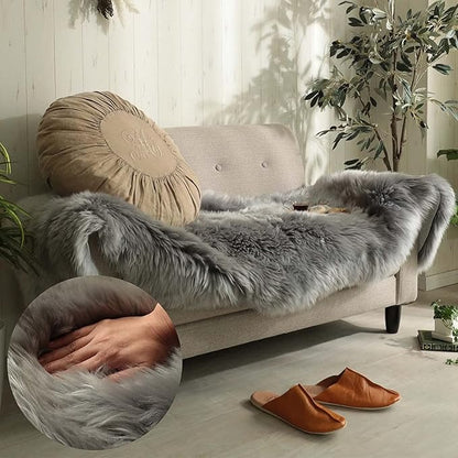 HUAHOO Premium Genuine Sheepskin Rug Grey Real Australia Sheepskin Natural Luxury Fluffy Lambskin Fur Area Rug for Kids Bedroom Sofa Chair Cover Pets Dogs Mat Double Pelt/2' x 6' Silver Grey