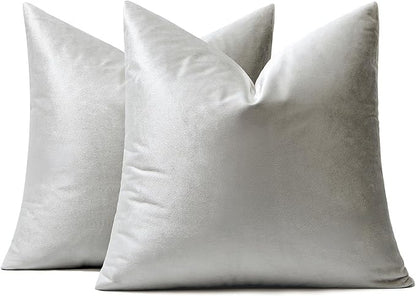 MIULEE Velvet Throw Pillow Covers 18x18 Inch, Pack of 2 - Sliver Gray, Super Soft Decorative Square Cushion Cases Modern Luxury Home Decor for Sofa, Couch, Bed, Chair with Invisible Zipper