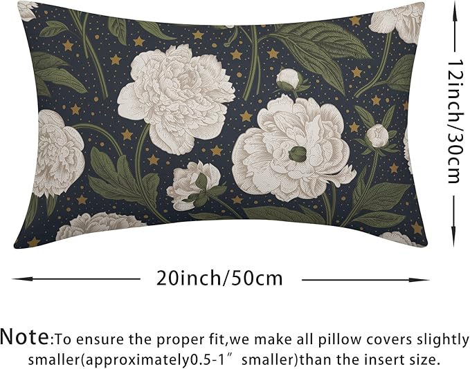 Vitage Floral Lumbar Pillow Covers 12x20 Set of 2 Navy Blue Chinoiserie Pattern Rustic Spring Flower Decorative Outdoor Farmhouse Pillowcases Decorations Throw Cushion Cover Decor for Couch Sofa Bed