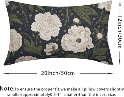 Vitage Floral Lumbar Pillow Covers 12x20 Set of 2 Navy Blue Chinoiserie Pattern Rustic Spring Flower Decorative Outdoor Farmhouse Pillowcases Decorations Throw Cushion Cover Decor for Couch Sofa Bed