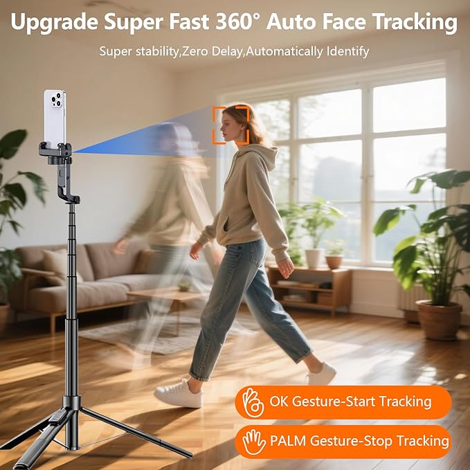 71" Selfie Stick Tripod for iPhone/Android, Auto Face Tracking Tripods with Light, Upgrade Strong Gimbal Stabilizer 360 Rotation with Remote for Content Creator Vlog Live StreamIing Video Record