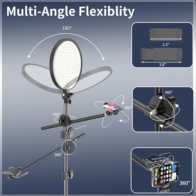 Large Ring Light Professional 55W with 72" Tripod Stand,Full-Screen Selfie Ring Light All-Purpose Stand for Live Stream, YouTube, TikTok, Video Recording with Remote (black-011,13)