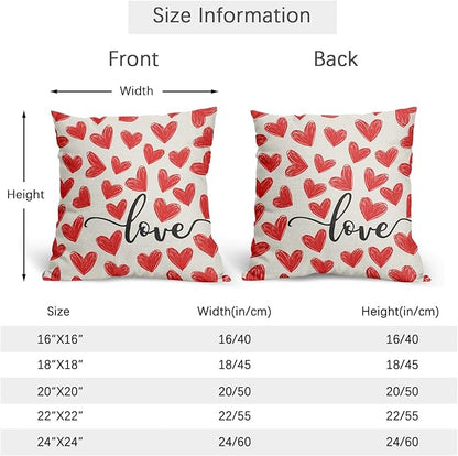 Valentines Day Pillow Covers 24x24 Set of 2 Red Heart Throw Pillow Covers Love Pillowcase Linen Decoration Farmhouse Holiday Cozy Soft Cushion Case Couch for Indoor Outdoor Home Decor