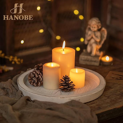 Hanobe Candle Plate Holder Tray: Round White Wood Decorative Tray Decor - Rustic Farmhouse CoffeeTable Decor - Tealight Pillar Trays for Home Decor