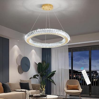 LED Chandelier Modern Dimmable Dining Room Chanderliers Entryway Crystal Ring Pendant Lights for Kitchen Bedroom Living Room Gold Light
