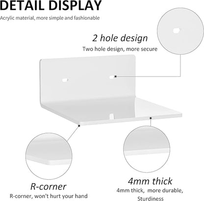 Sezanrpt 6 Inches Acrylic Small Wall Shelves 2 Pack, Floating Shelf for Wall Mounting, Acrylic Display Ledges for Funko Pop Figures, Home Décor, Living Room, Gaming Room, Plants(6 inch, White)