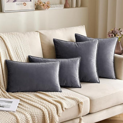 MIULEE Pack of 2 Decorative Velvet Throw Pillow Cover Soft Pillowcase Solid Square Cushion Case for Sofa Bedroom Car 18x18 Inch Dark Grey