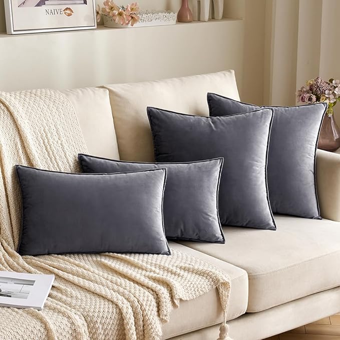 MIULEE Pack of 2 Decorative Velvet Throw Pillow Cover Soft Pillowcase Solid Square Cushion Case for Sofa Bedroom Car 22x22 Inch Dark Grey