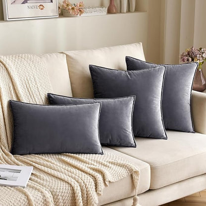 MIULEE Pack of 2 Decorative Velvet Throw Pillow Cover Soft Pillowcase Solid Square Cushion Case for Sofa Bedroom Car 22x22 Inch Dark Grey