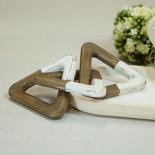 Decorative Wooden Triangle Chain Link, 9.5 x 9.5 inches, Brown and White
