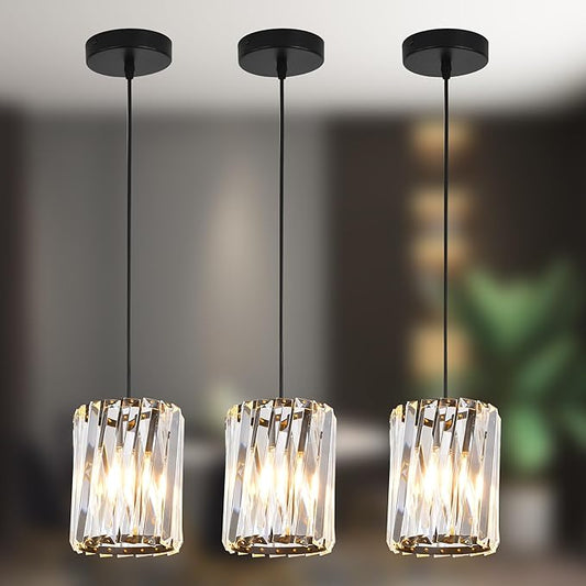 3 Pack Black Pendant Lights Kitchen Island, Kitchen Island Dining Room Light Pendant Lighting Fixtures High end Crystal Chandelier Over Island Table Modern Hanging Light for Bar Dining Room