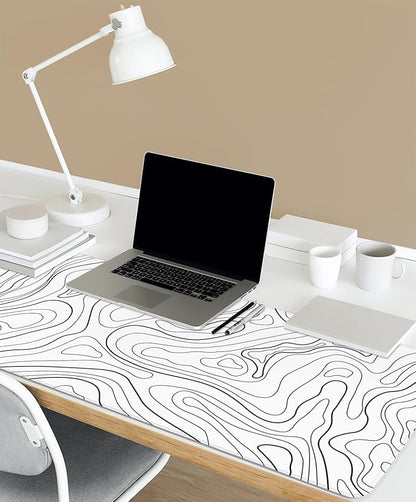 White Topographic Mouse Pad XXL - Extended Gaming Mousepad, Large Non-Slip Desk Mat for Keyboard and Mouse