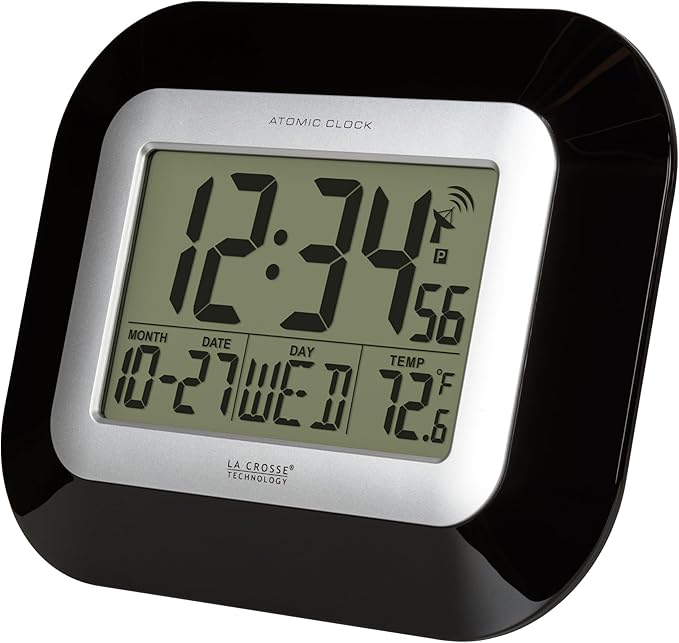 La Crosse Technology Atomic Wall/Table Clock, 7.2-inch H x 8.95-inch W x 1.2-inch D (WT-8005U-B)