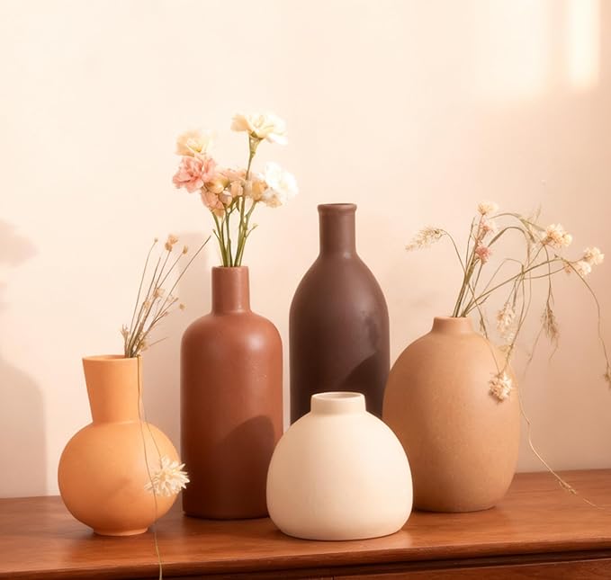 Modern Ceramic Vase Set of 5, Vases Home Decor Rustic Farmhouse Decorative Vase for Bouquet Dried Fresh Flowers, Table Living Room Kitchen Bedroom