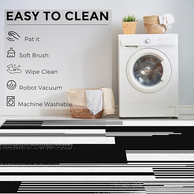 Black and White Stripe Rugs for Home Decor, 5x7 ft, Modern Stripes Area Rugs for Living Room, Soft Non Slip Washable Abstract Striped Carpet Bedroom Decorations Dt-Ghf-31