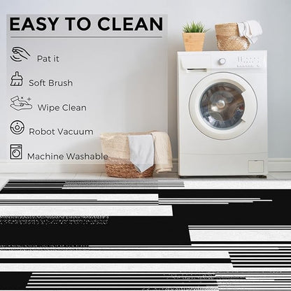 Black and White Stripe Rugs for Home Decor, 5x7 ft, Modern Stripes Area Rugs for Living Room, Soft Non Slip Washable Abstract Striped Carpet Bedroom Decorations Dt-Ghf-31