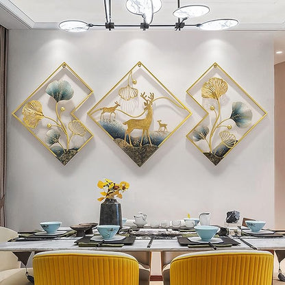 tarkay Metal Wall Art Dining Room Wall Art Decor 3 Piece Large Modern Wall Sculptures 3D Ginkgo Leaf 78x27in Aesthetic Wall Art for Bedroom Office Room Decor Living Room