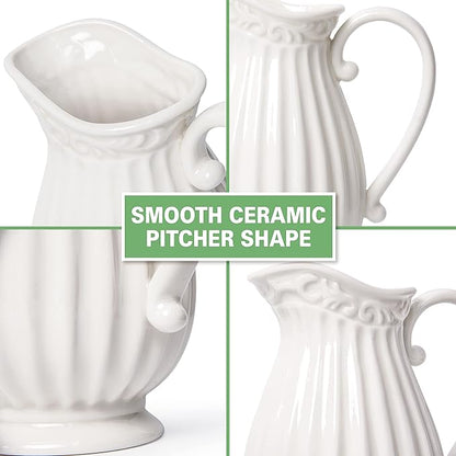 D'vine Dev 10 Inch White Ceramic Pitcher Vase for Home Décor, VS-PT-1